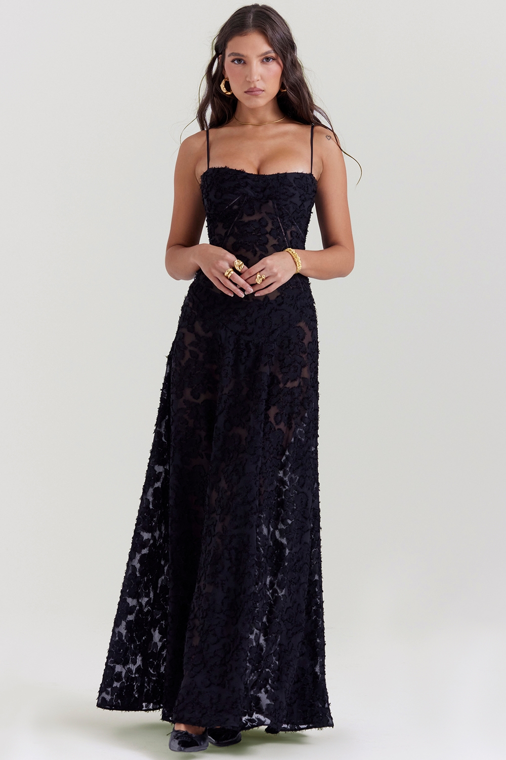 Seren  Black Floral Lace Back Maxi Dress — image 3
