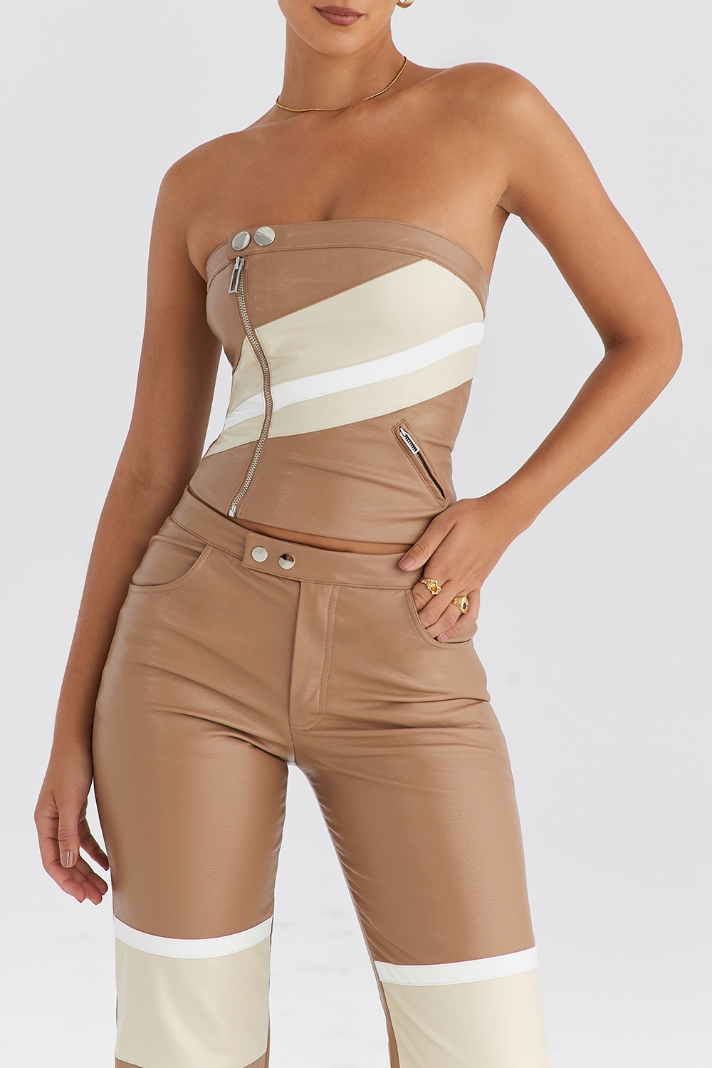 Mistress Rocks Nutmeg Vegan Leather Strapless Top - SALE — image 4