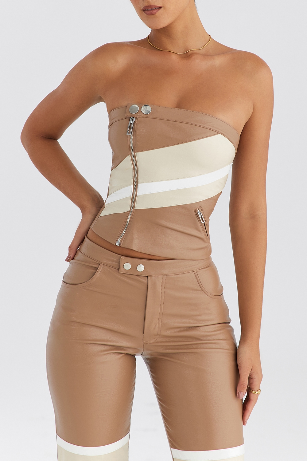 Mistress Rocks Nutmeg Vegan Leather Strapless Top - SALE — image 6