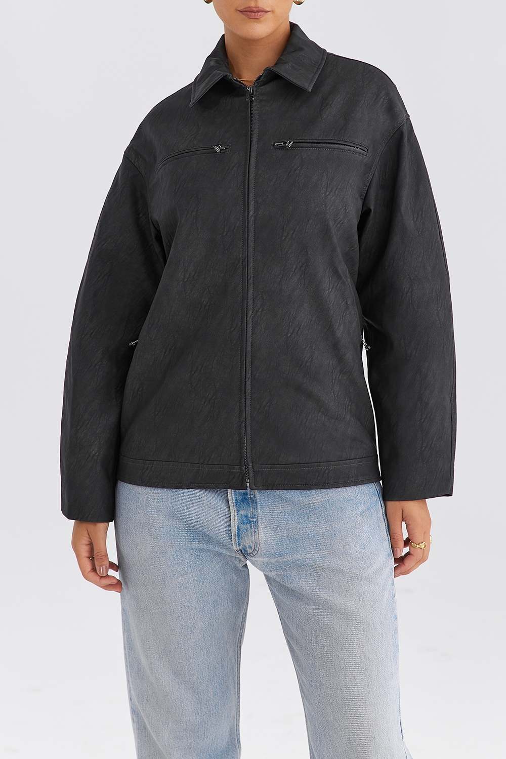Mistress Rocks Slate Oversized Vegan Leather Jacket - SALE — image 4