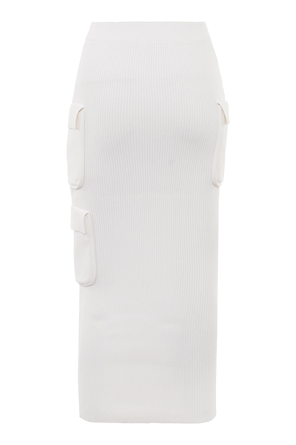 Maeve  White Ribbed Knit Cargo Skirt — image 12