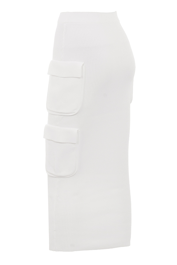 Maeve  White Ribbed Knit Cargo Skirt — image 11
