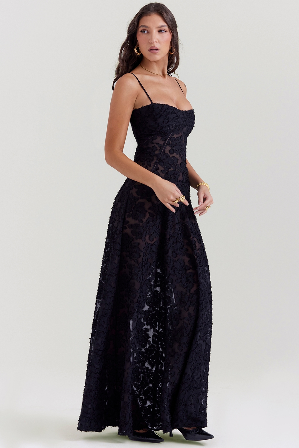 Seren  Black Floral Lace Back Maxi Dress — image 6