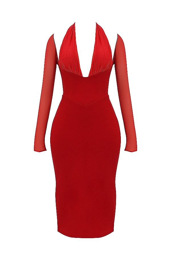 Yasmin  Scarlet Plunge Midi Dress — image 12