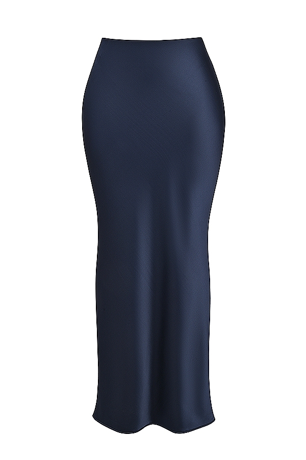 Charlene  Navy Satin Bias Cut Maxi Skirt — image 11