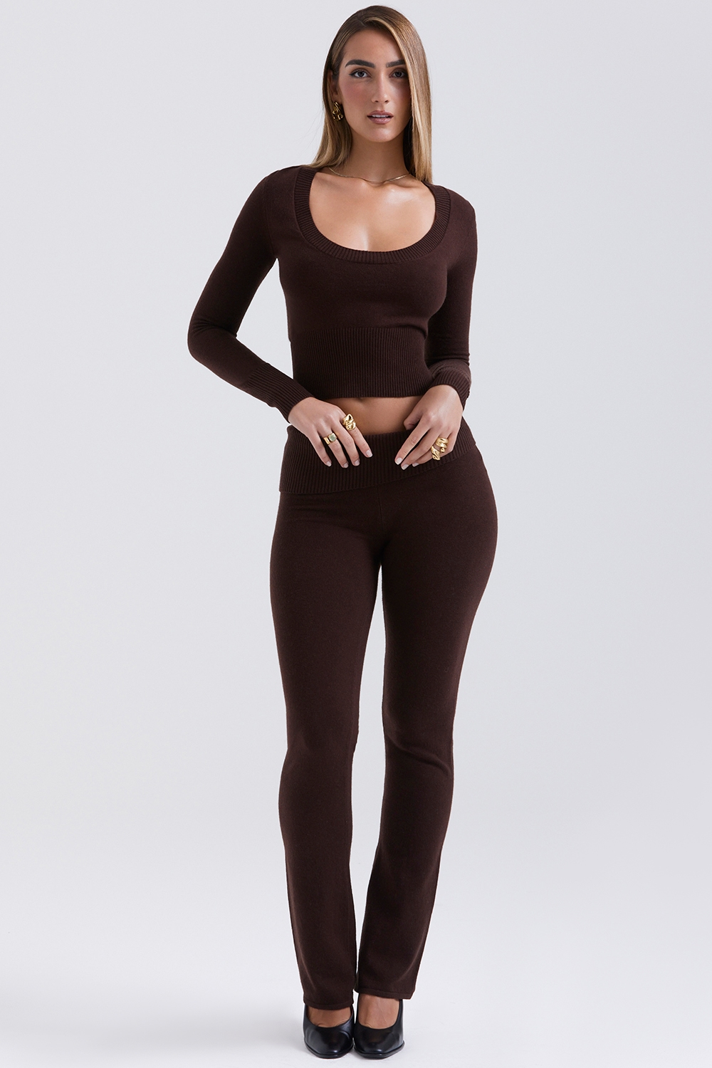 Ama  Chocolate Cashmere Blend Trousers — image 3