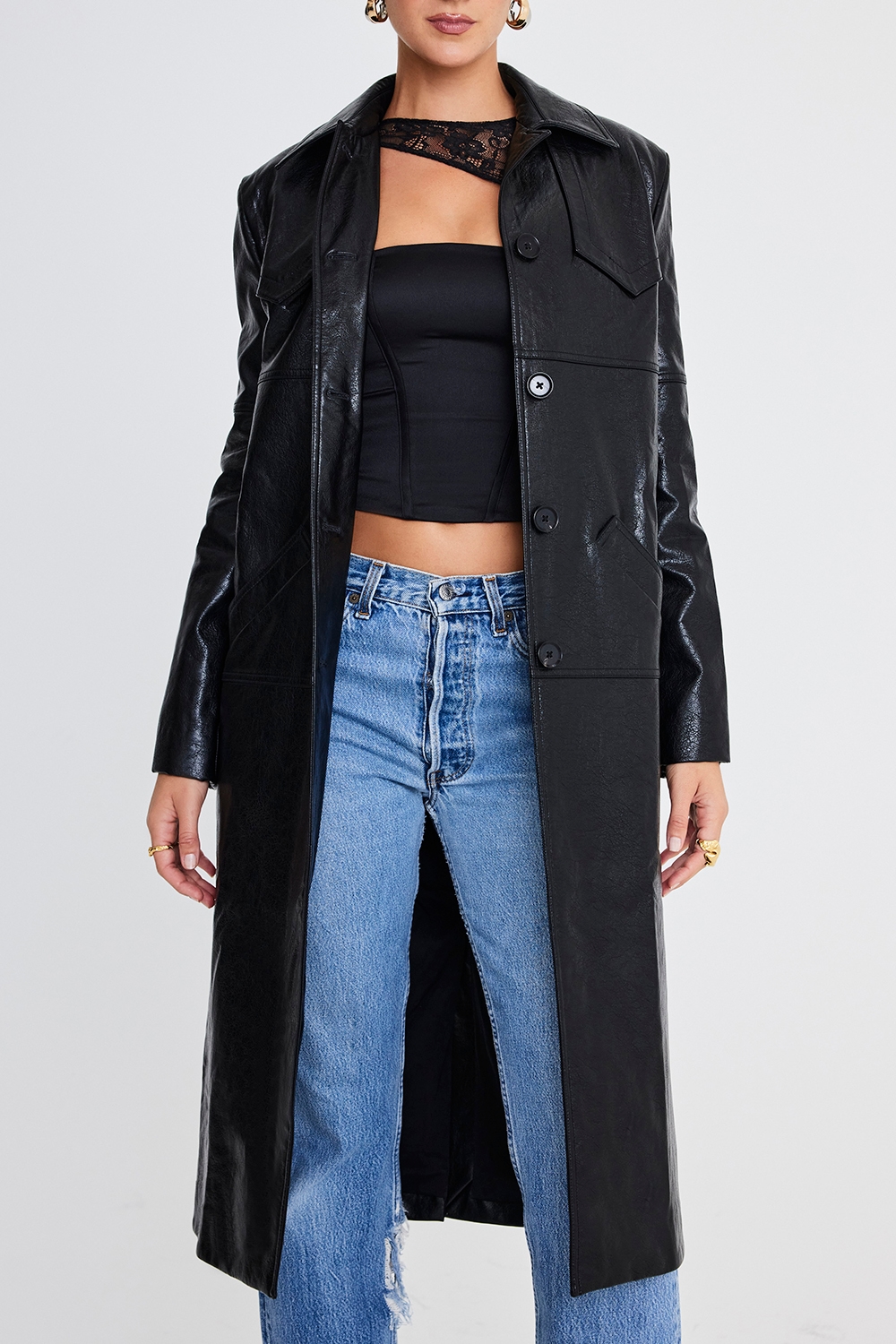Mistress Rocks Black Tailored Vegan Leather Coat - SALE — image 3