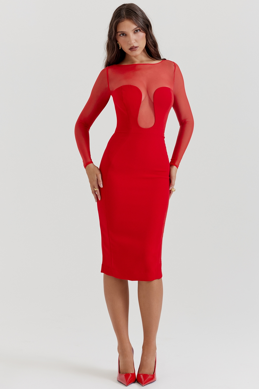 Darcy  Scarlet Plunge Midi Dress — image 5