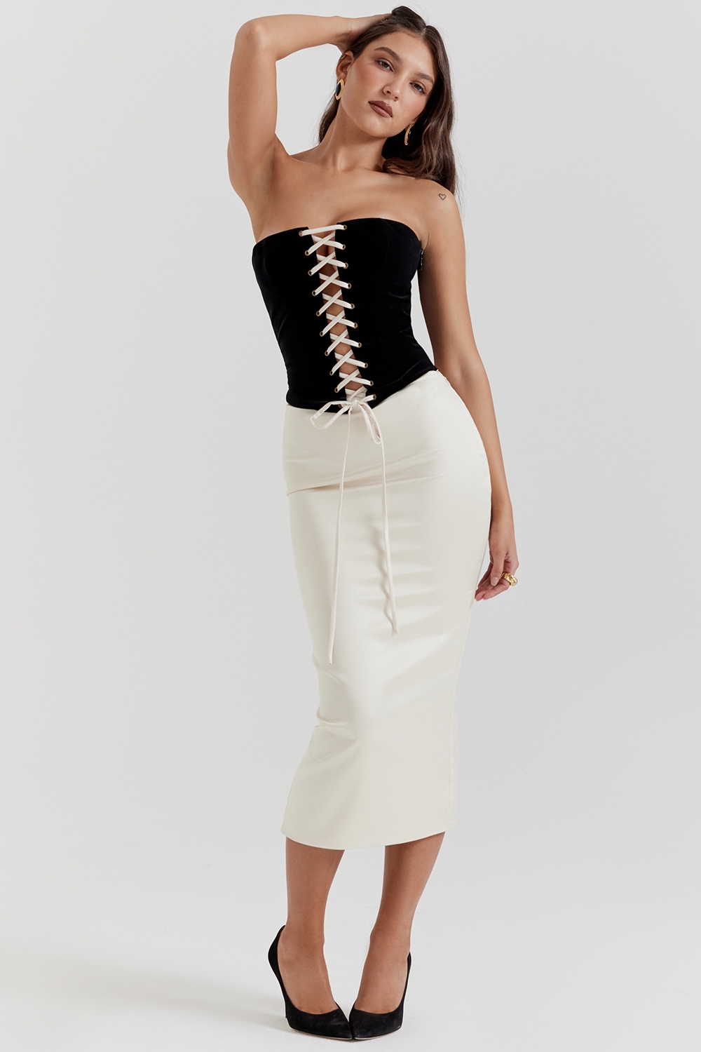 Jaina  Black & Vintage Cream Strapless Corset Dress — image 3