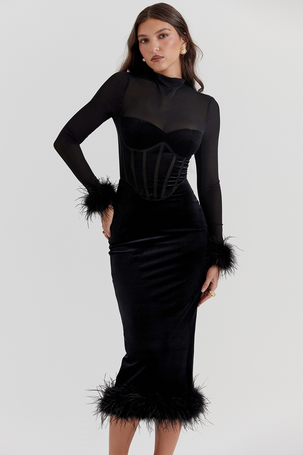 Lianna  Black Velvet Midi Dress — image 6