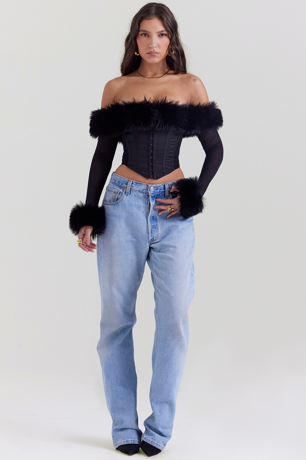Merle  Black Faux Fur Trim Corset — image 3
