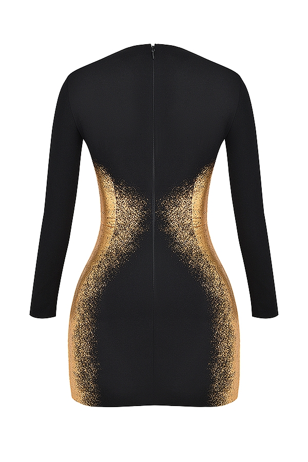 Domenica  Black & Gold Foil Print Mini Dress — image 13