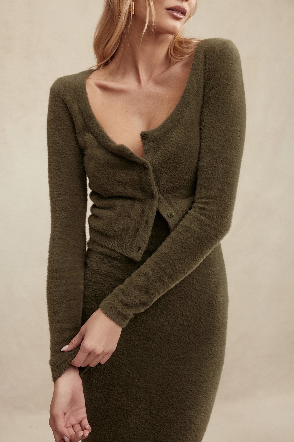 Gene  Khaki Soft Fluffy Knit Cardigan — image 10