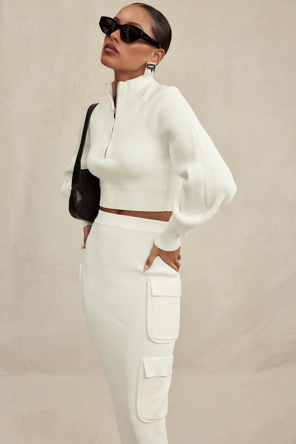 Reeva  White Balloon Sleeve Ribbed Sweater — image 10