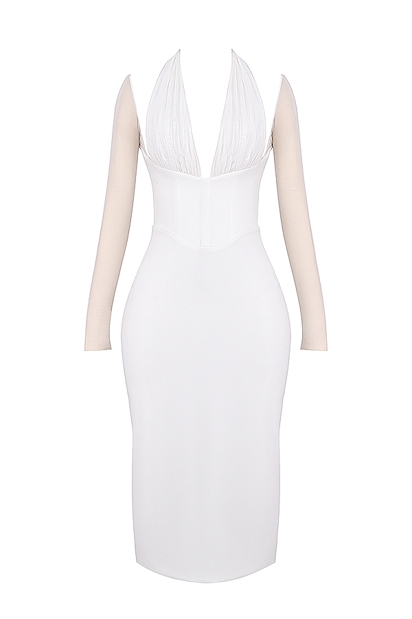 Yasmin  White Plunge Midi Dress — image 12