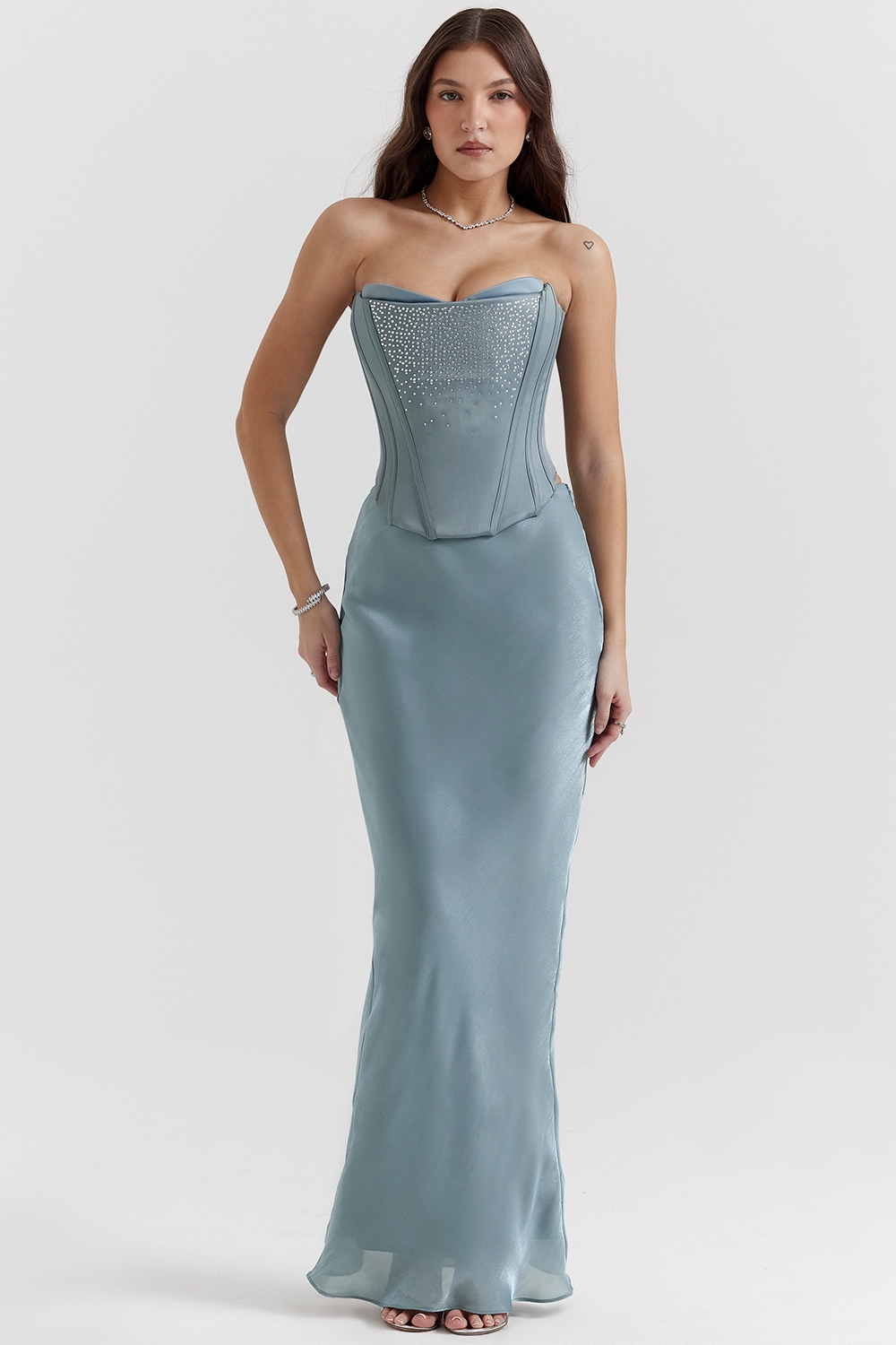 Nastassia  Cool Blue Embellished Satin Corset — image 3
