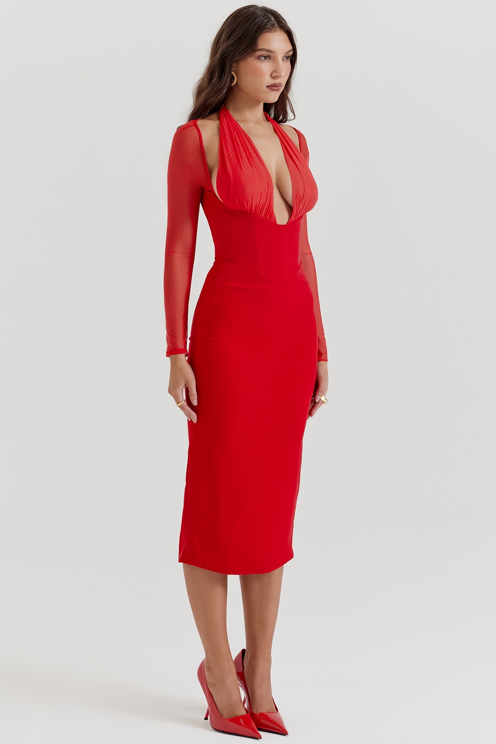 Yasmin  Scarlet Plunge Midi Dress — image 8