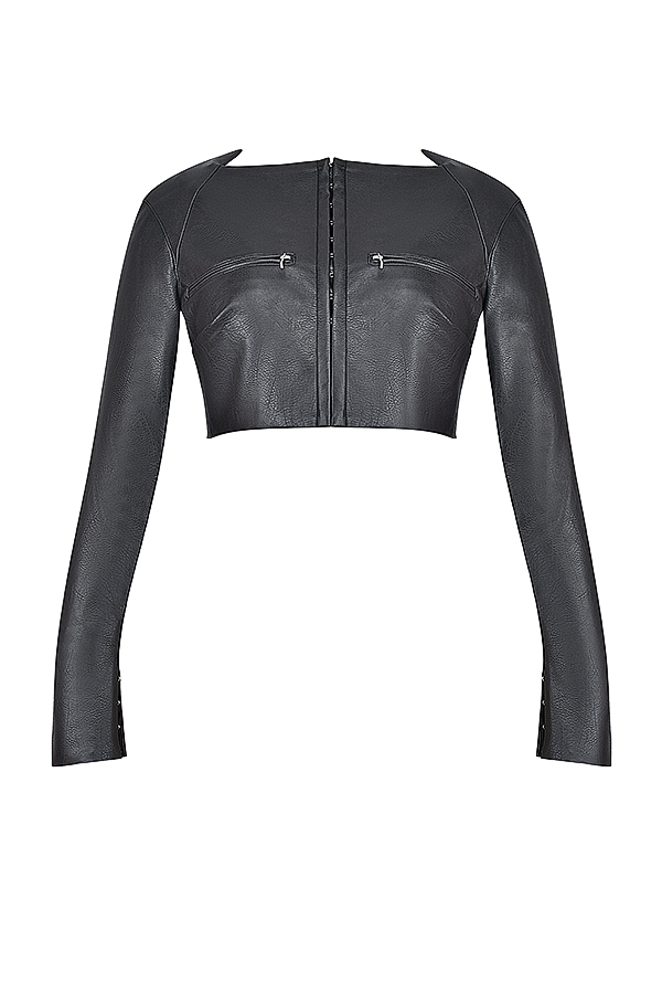Ione  Black Vegan Leather Cropped Top — image 8
