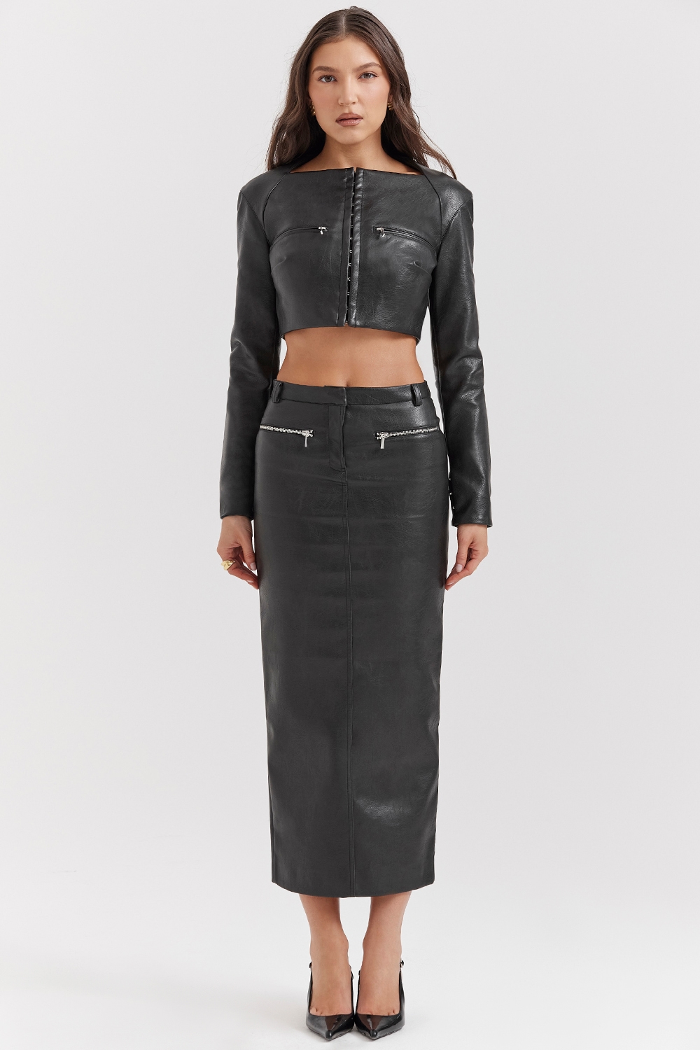 Tana  Black Vegan Leather Maxi Skirt — image 3