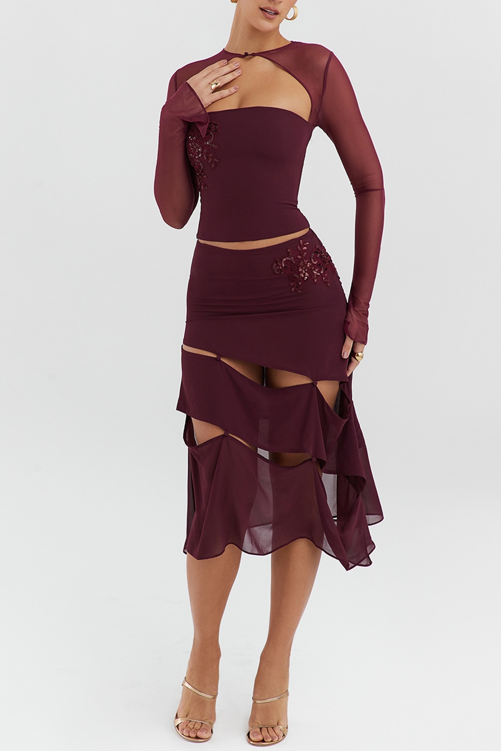 Mistress Rocks Black Cherry Embellished Midi Skirt - SALE — image 5