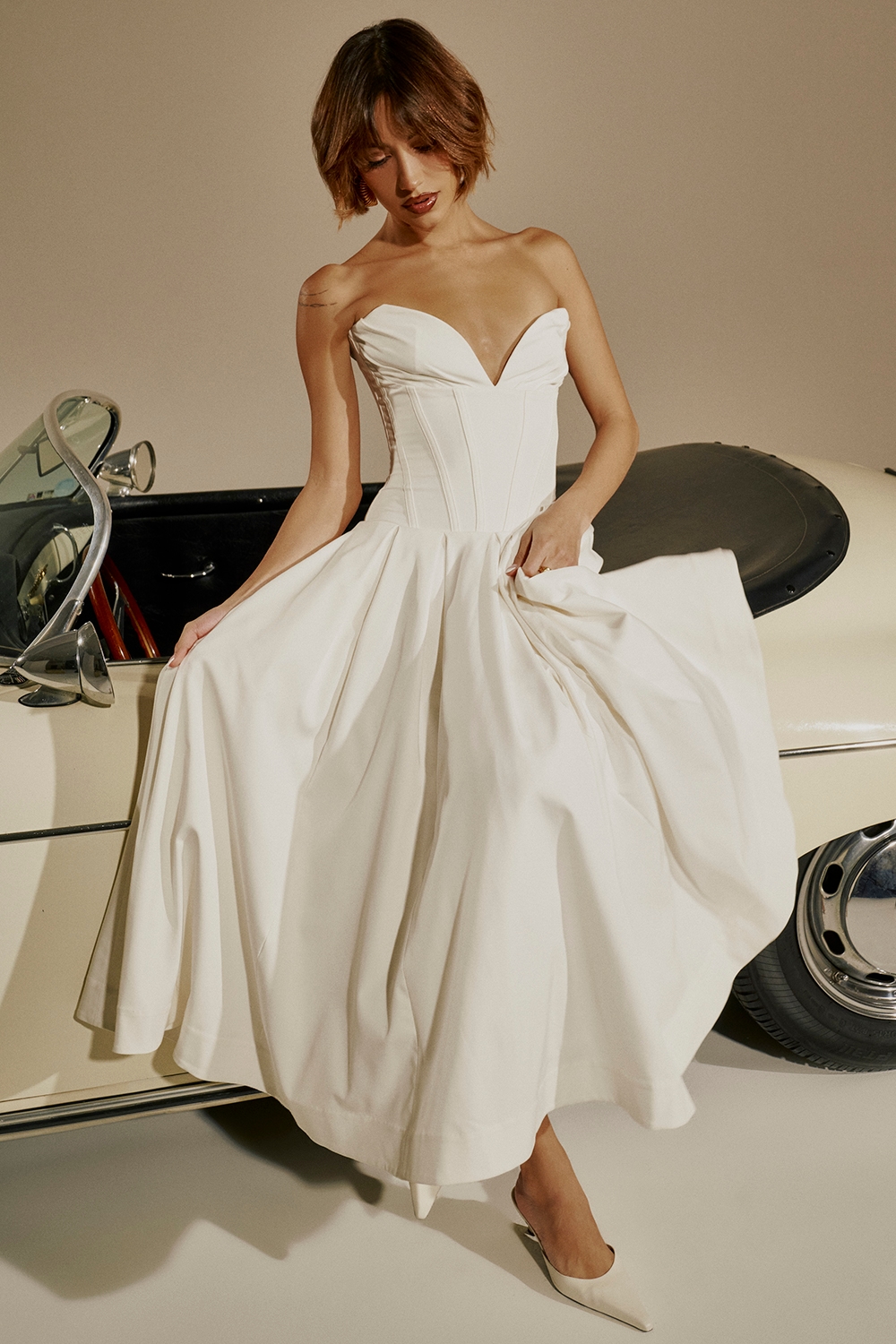 Lady  White Strapless Midi Dress — image 9