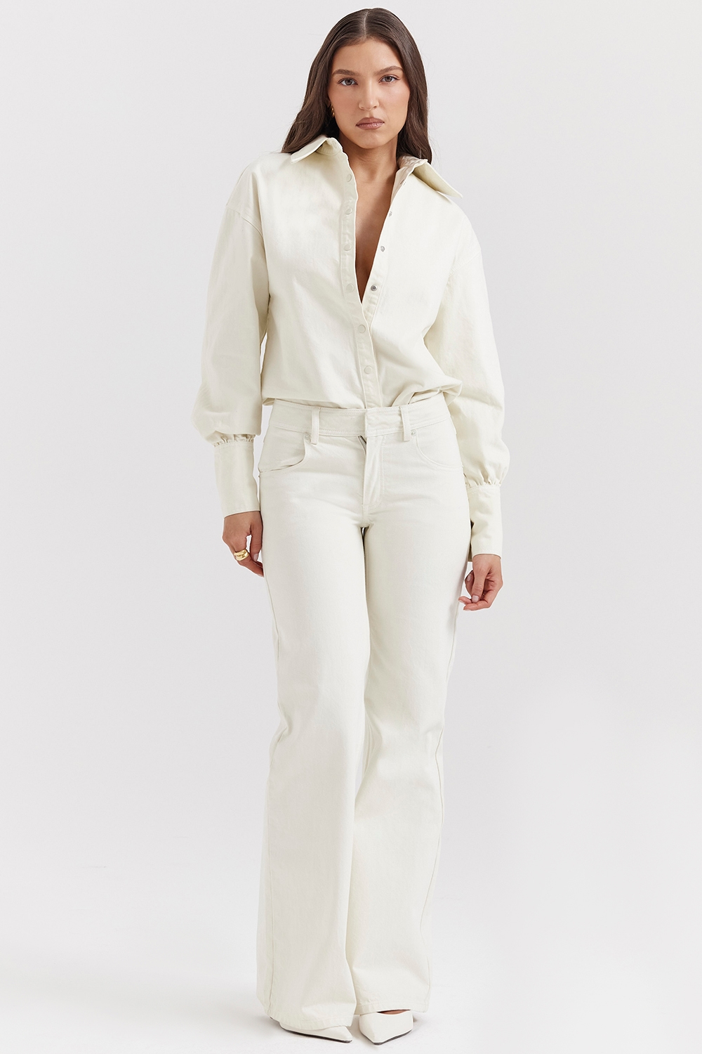 Marli  Ivory Wide Leg Flared Jeans — image 5
