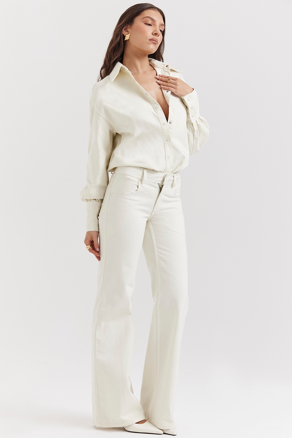 Marli  Ivory Wide Leg Flared Jeans — image 9
