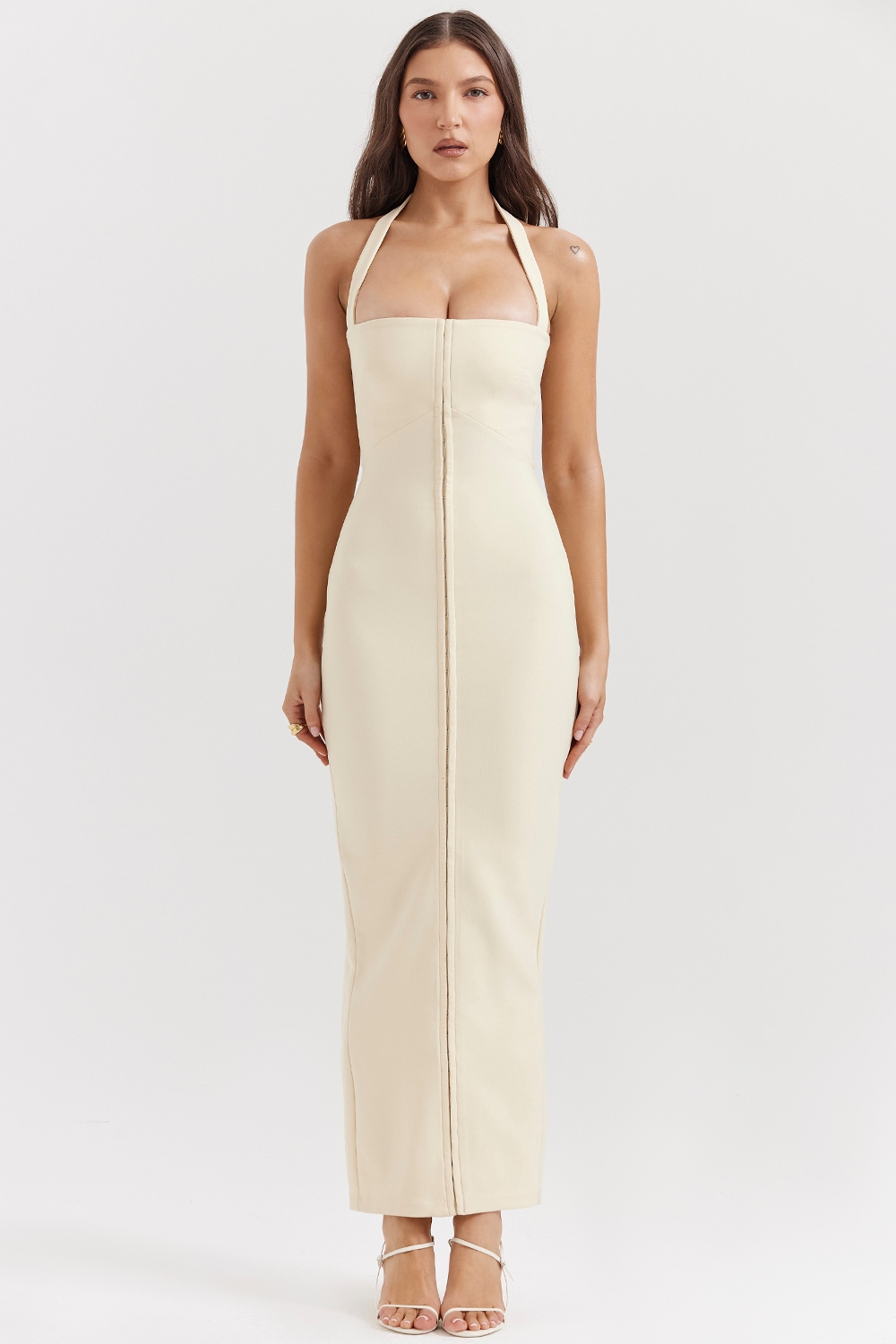 Mia  Ecru Halter Maxi Dress — image 3