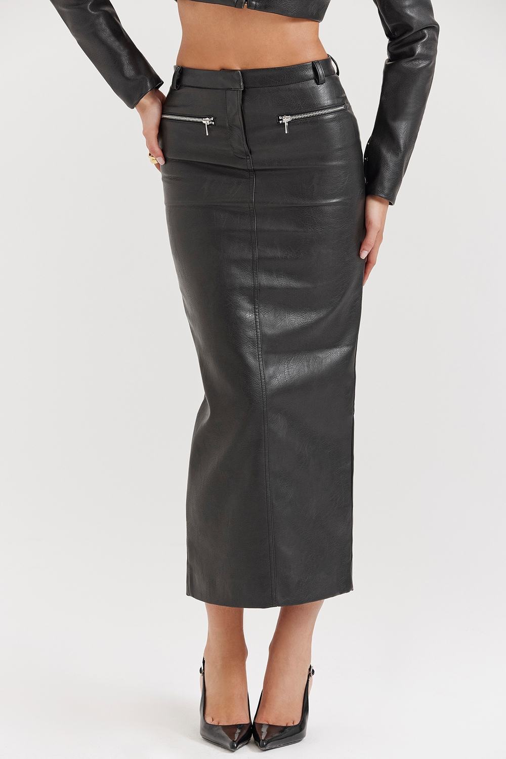 Tana  Black Vegan Leather Maxi Skirt — image 5