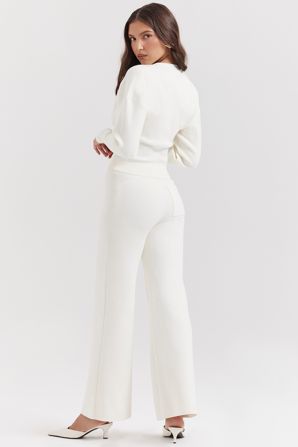 Vanna  Off White Cotton Knitted Trousers — image 8