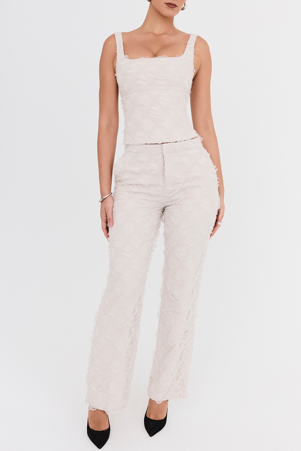 Mistress Rocks Taupe Textured Floral Trousers - SALE — image 3