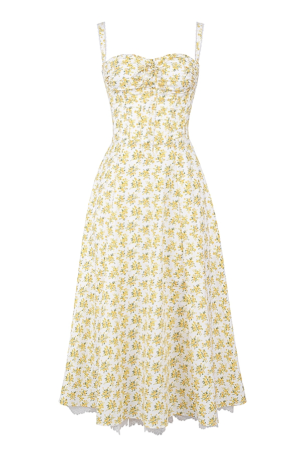 Rosalee  White Vintage Floral Print Cotton Bustier Sundress  — image 10