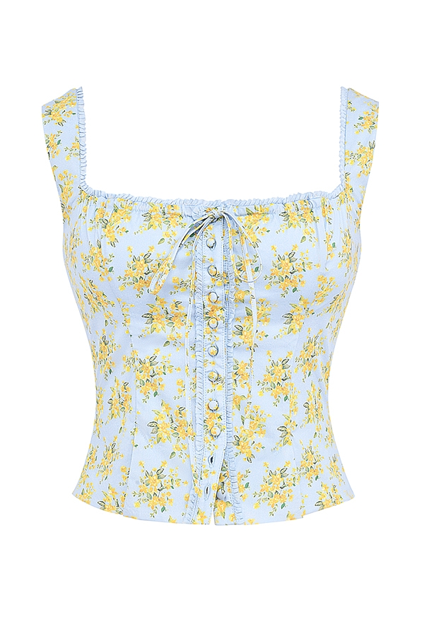 Juana  Soft Blue Vintage Floral Print Cotton Top — image 13