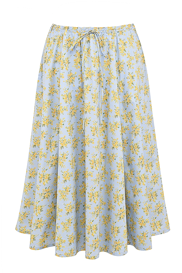 Cora  Soft Blue Vintage Floral Print Cotton Midi Skirt — image 13