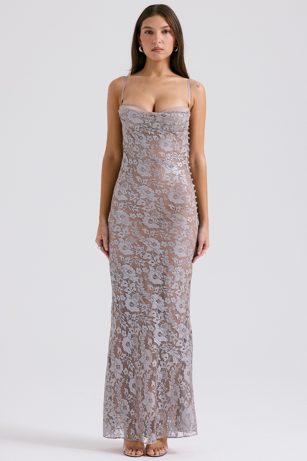 Azzurra  Ice Blue Lace Godet Gown — image 1
