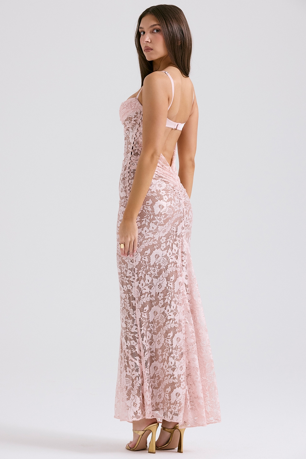 Azzurra  Rose Pink Lace Godet Gown — image 7