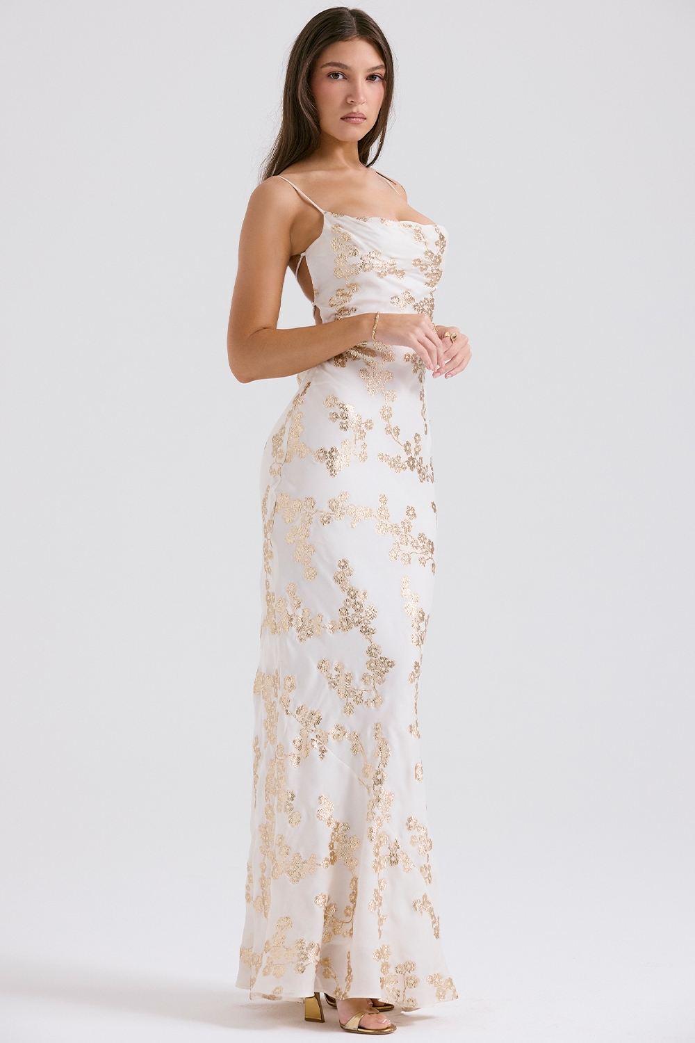 Capriana  White & Gold Jacquard Satin Gown — image 6