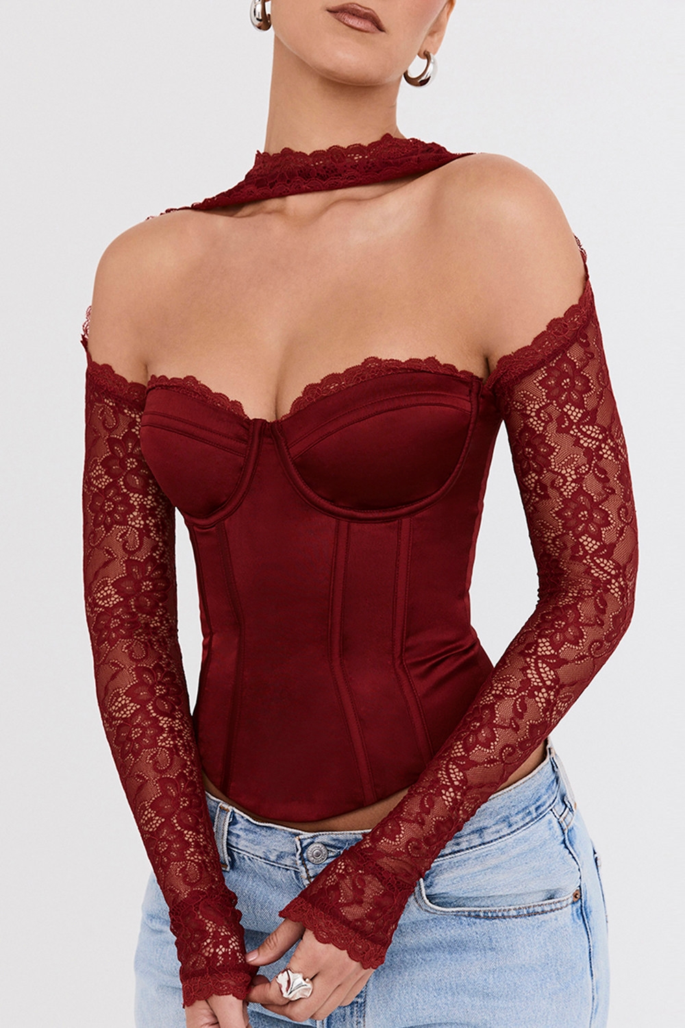 Mistress Rocks Cherry Satin & Lace Corset - SALE