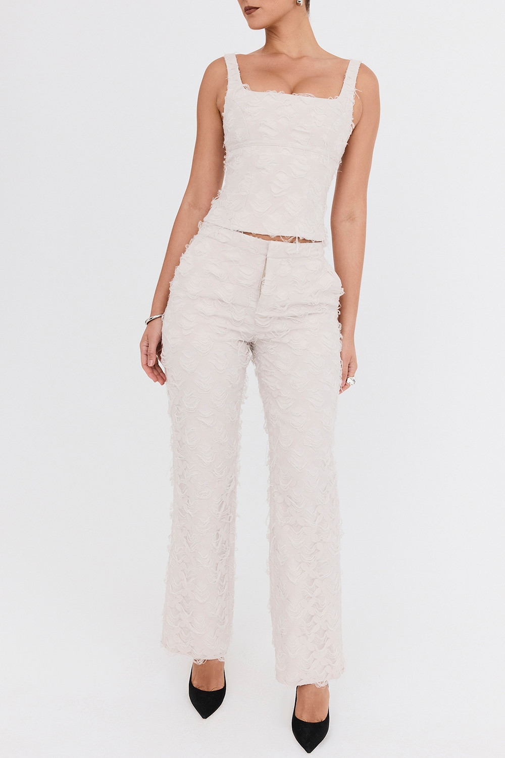 Mistress Rocks Taupe Textured Floral Trousers - SALE — image 4