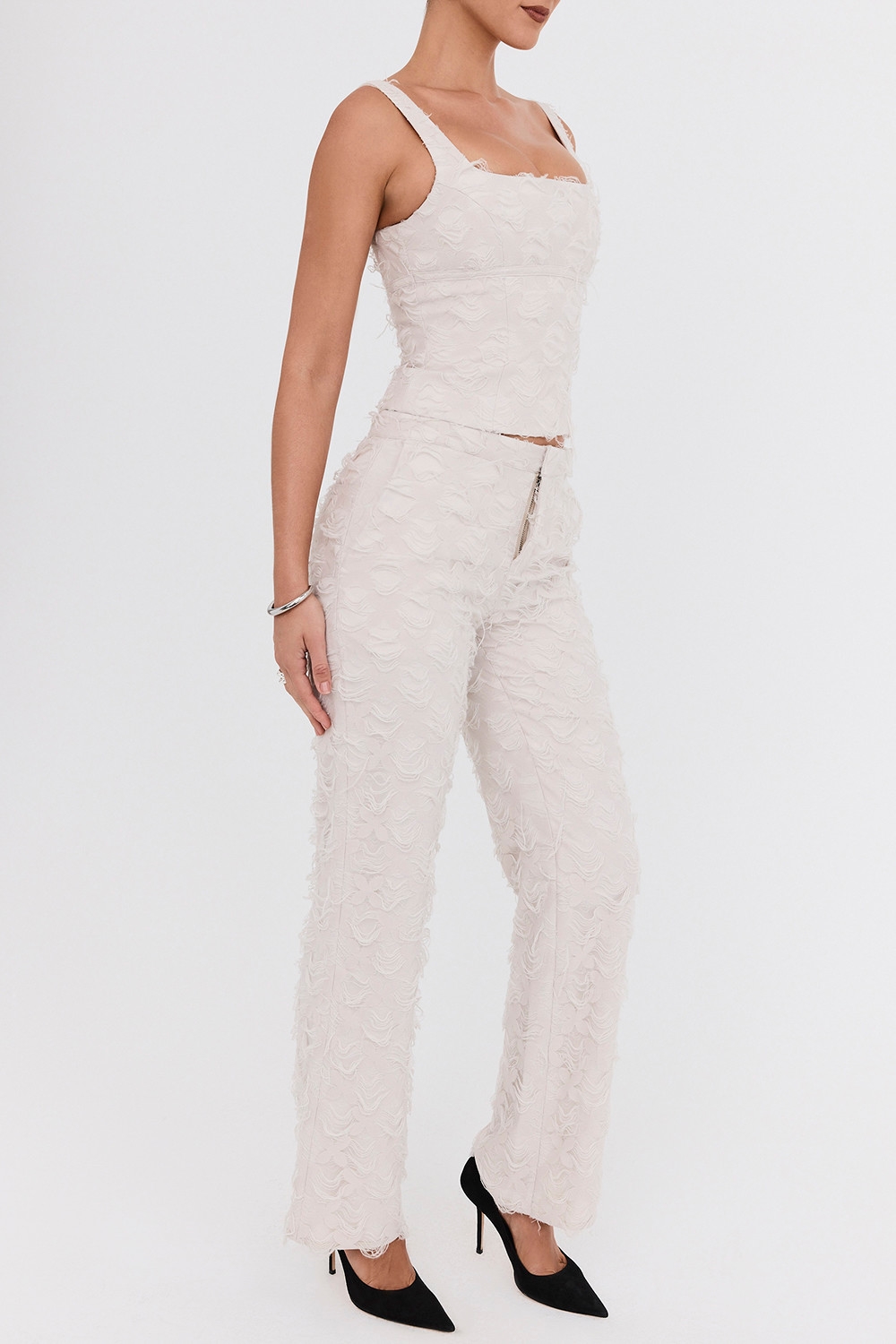 Mistress Rocks Taupe Textured Floral Trousers - SALE — image 6