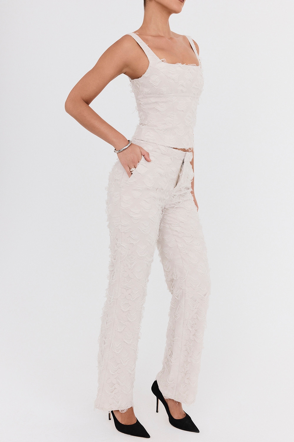 Mistress Rocks Taupe Textured Floral Trousers - SALE — image 7