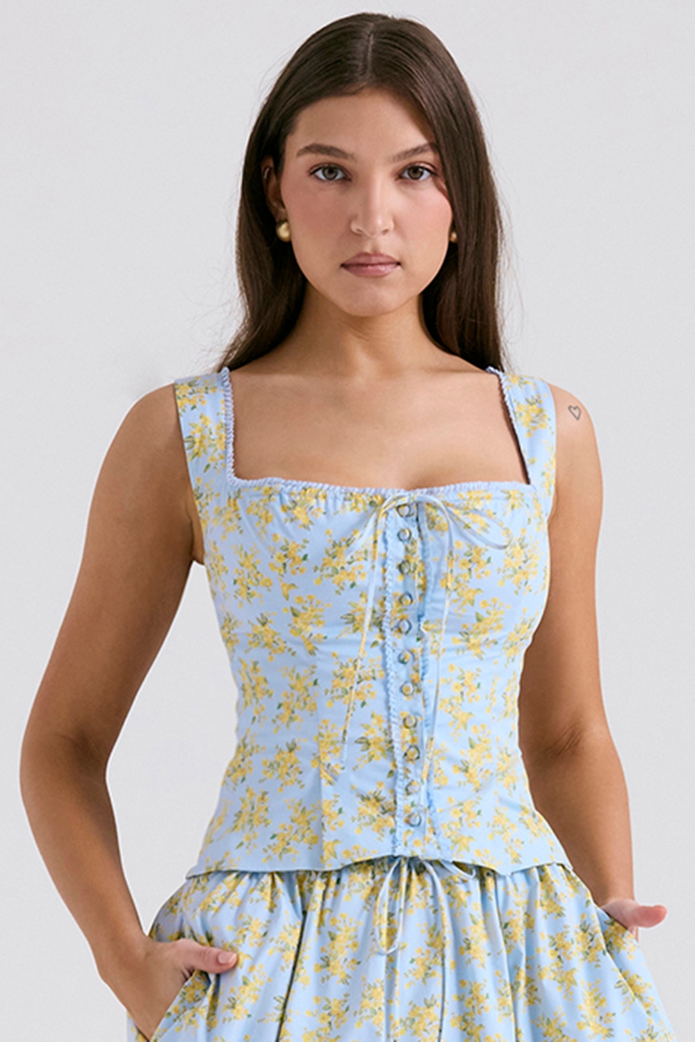 Juana  Soft Blue Vintage Floral Print Cotton Top — image 1