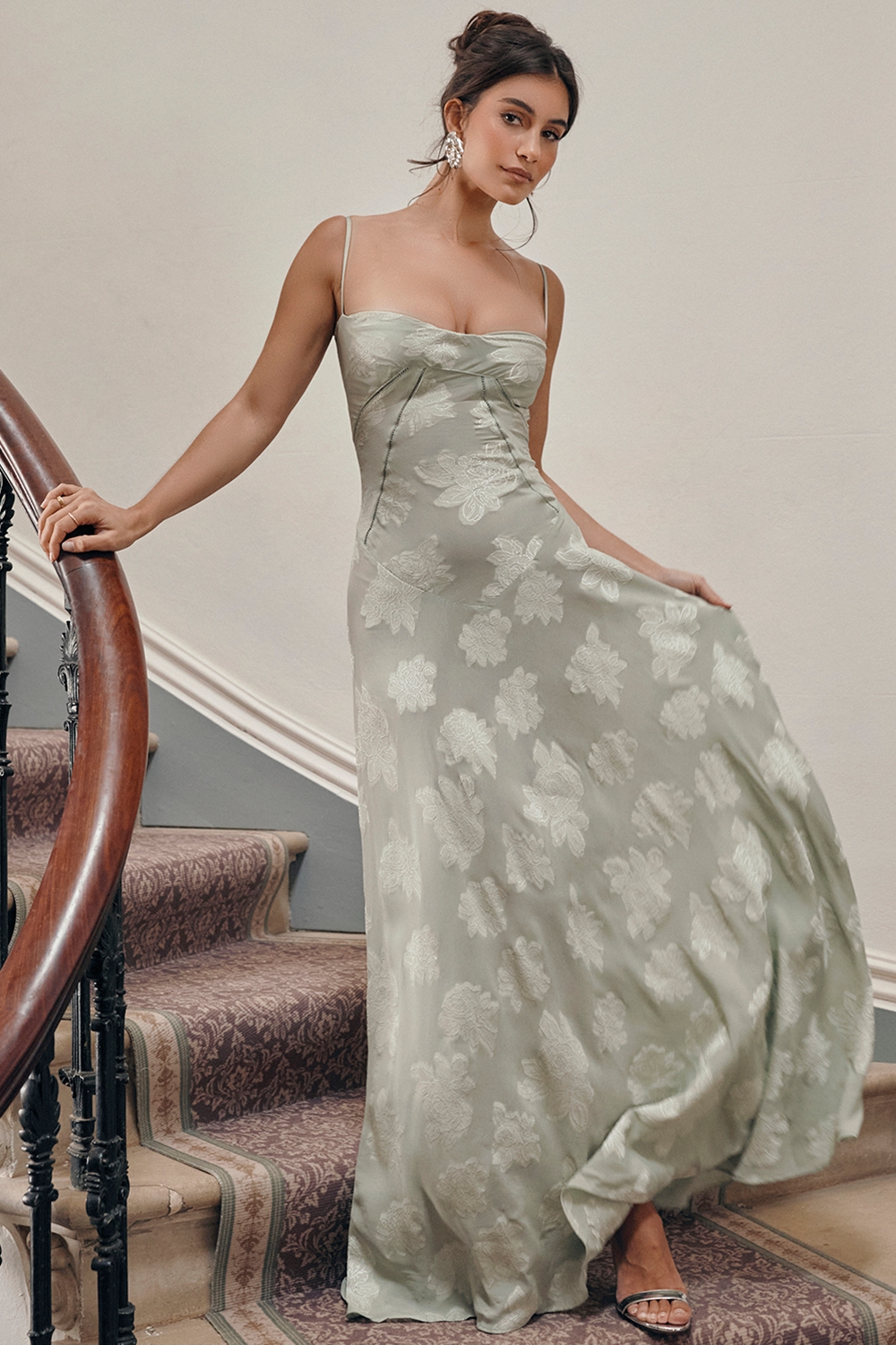 Seren  Pistachio Floral Lace Back Maxi Dress — image 9