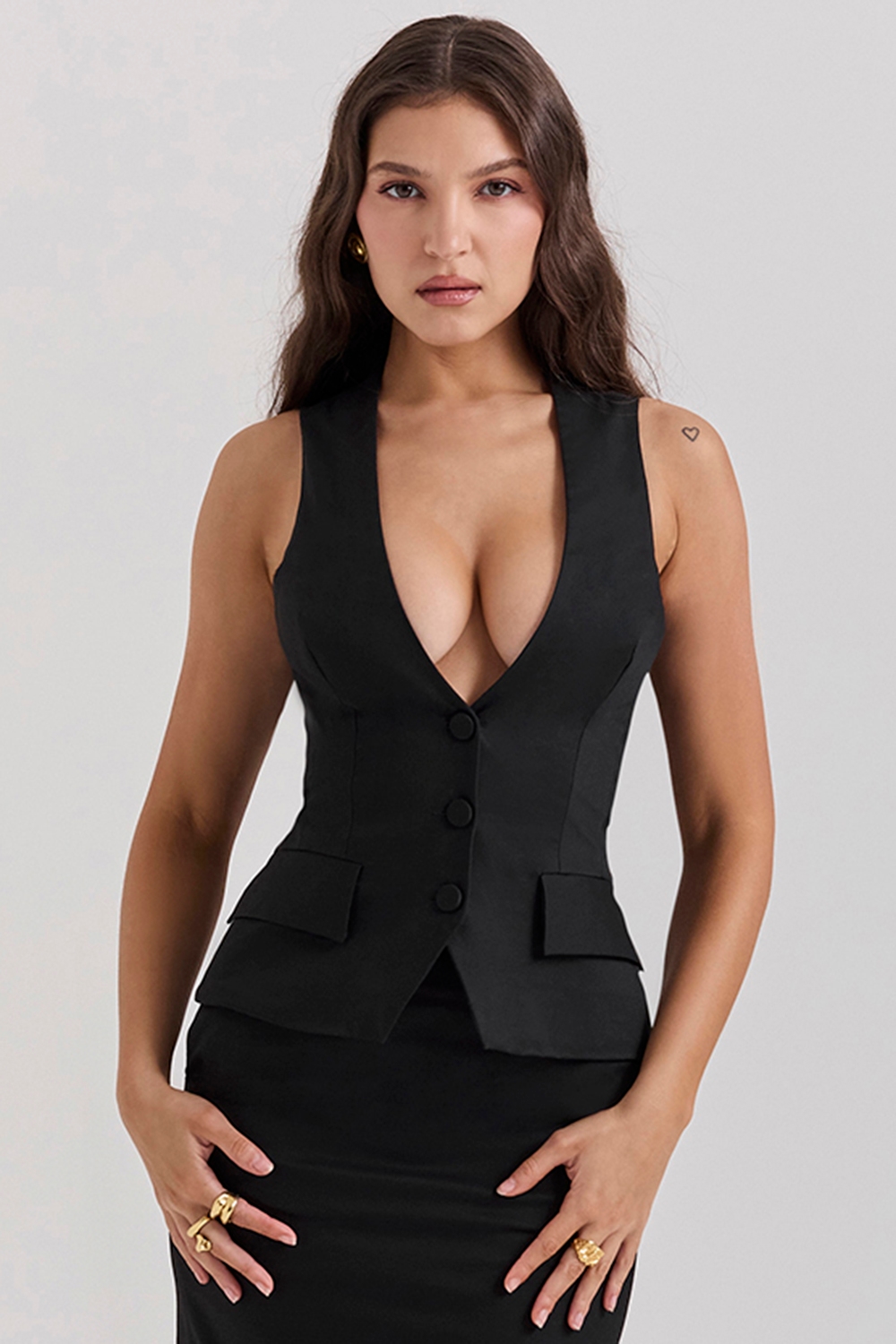 Juliet  Black Sleeveless Tuxedo Top — image 5