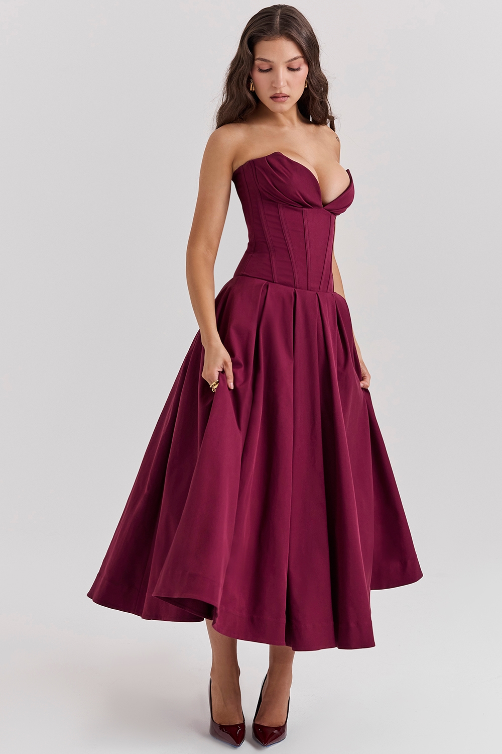 Lady  Wine Strapless Midi Dress — image 5