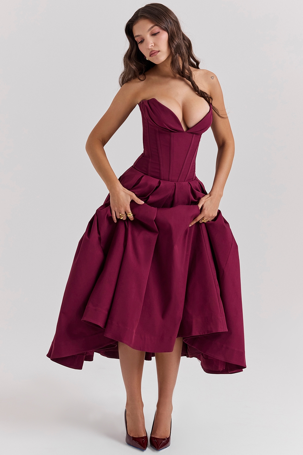 Lady  Wine Strapless Midi Dress — image 6