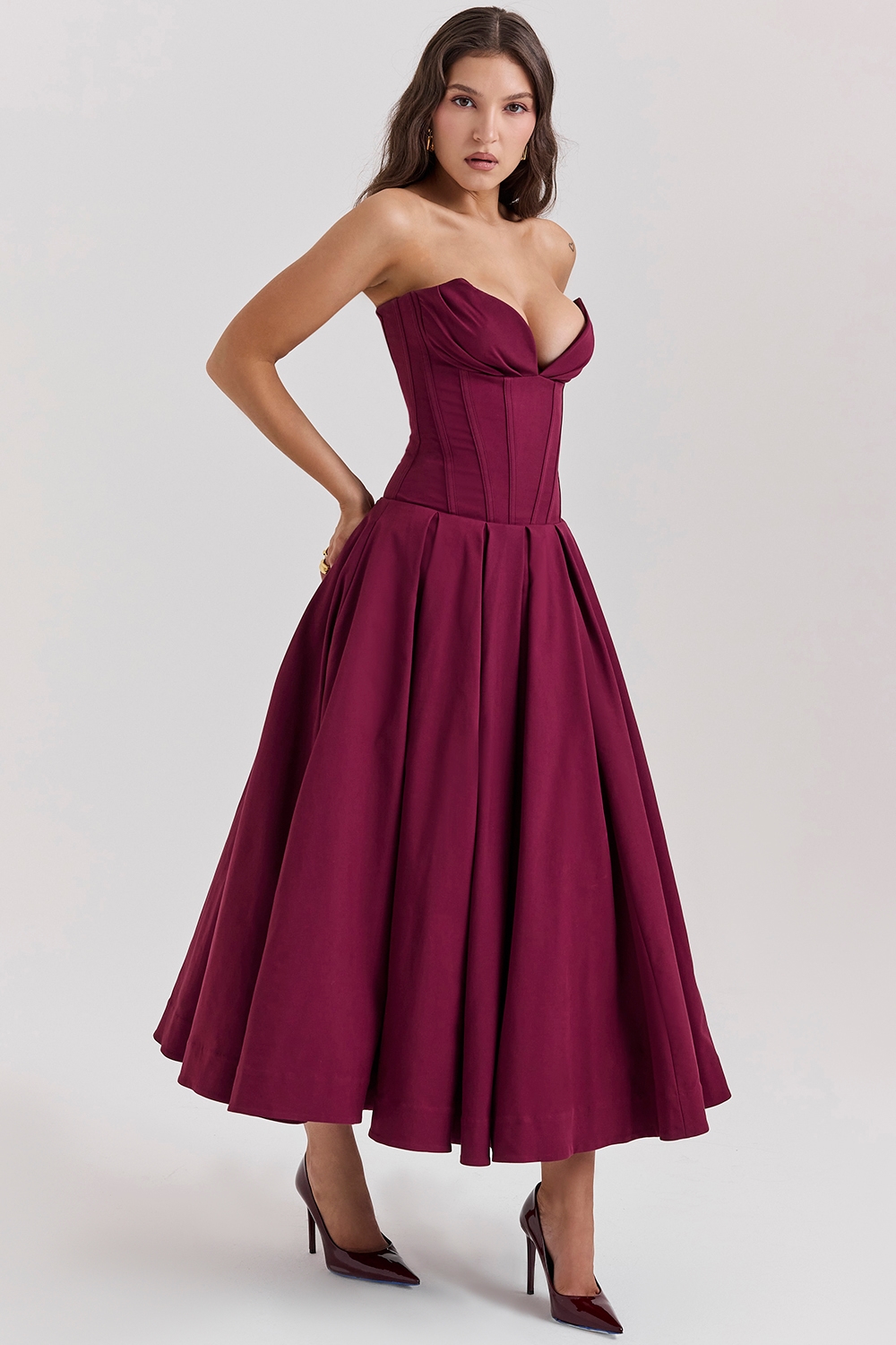 Lady  Wine Strapless Midi Dress — image 8