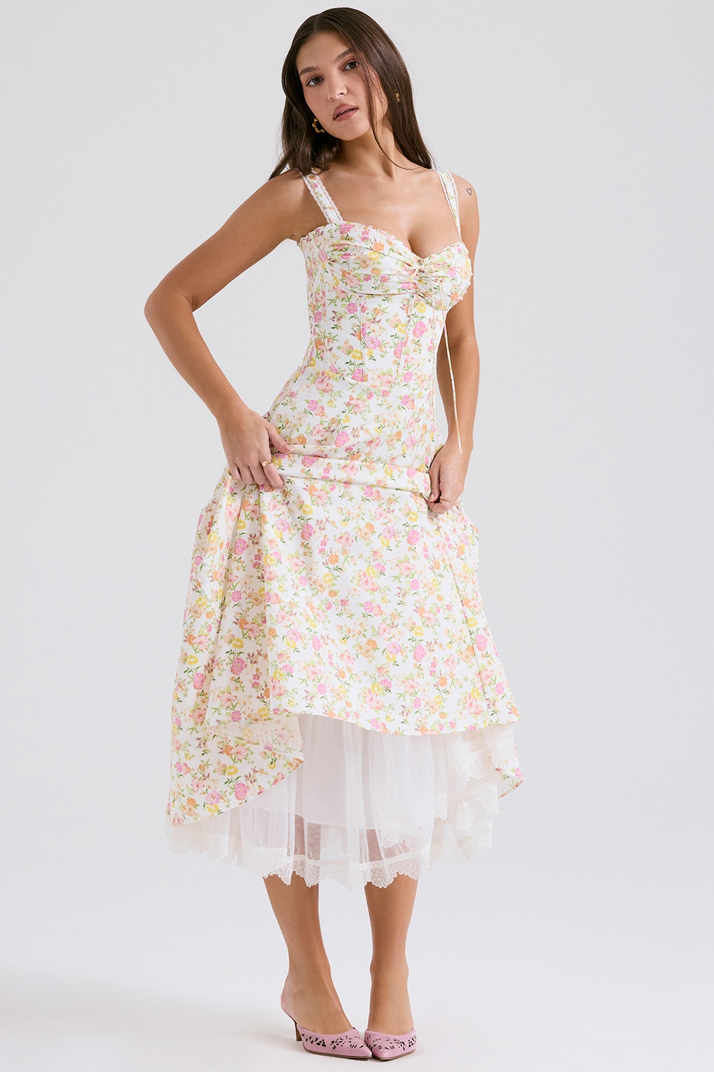 Rosalee  Ivory Meadow Print Cotton Bustier Sundress — image 1
