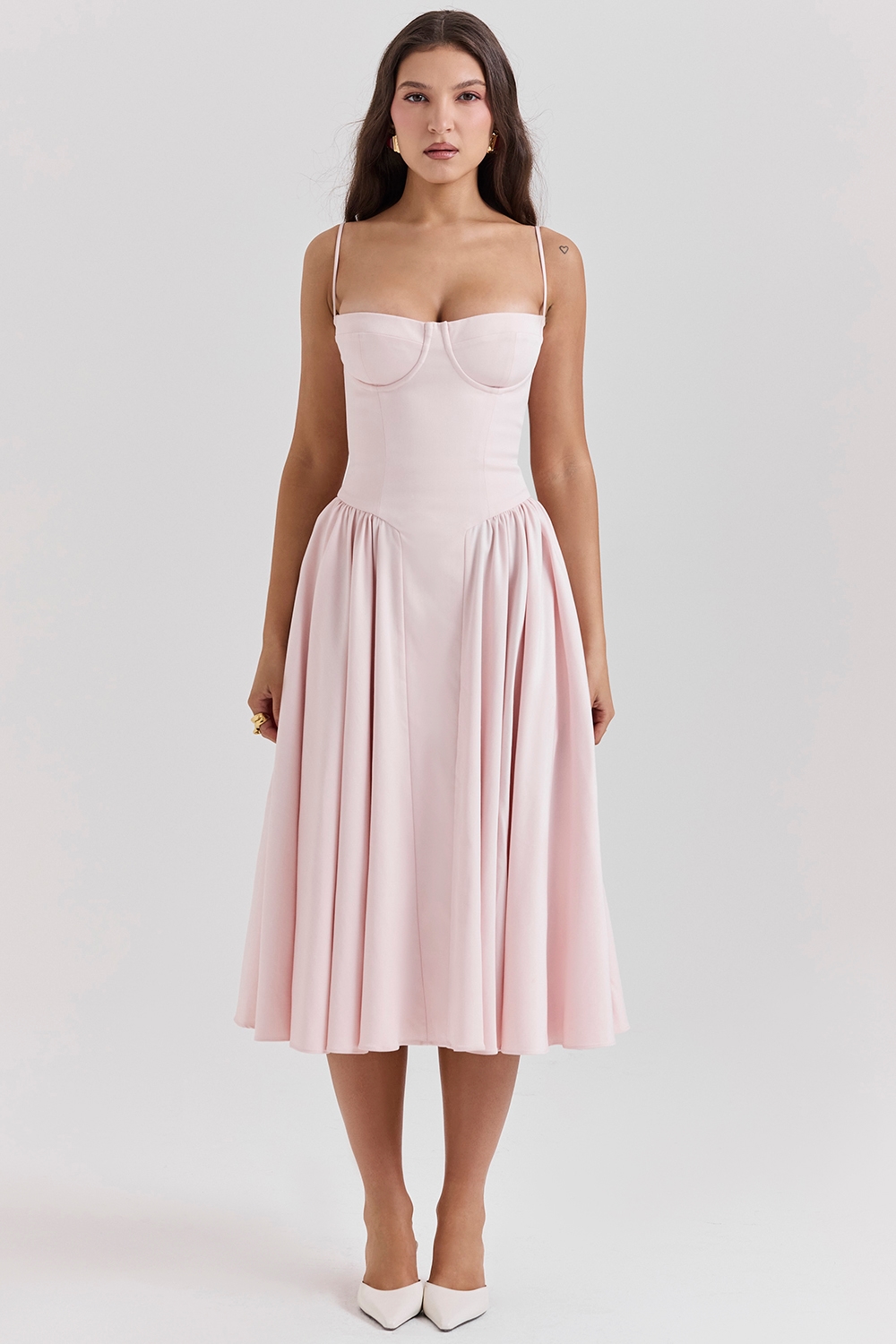 Samaria  Ballerina Pink Twill Corset Midi Dress — image 3