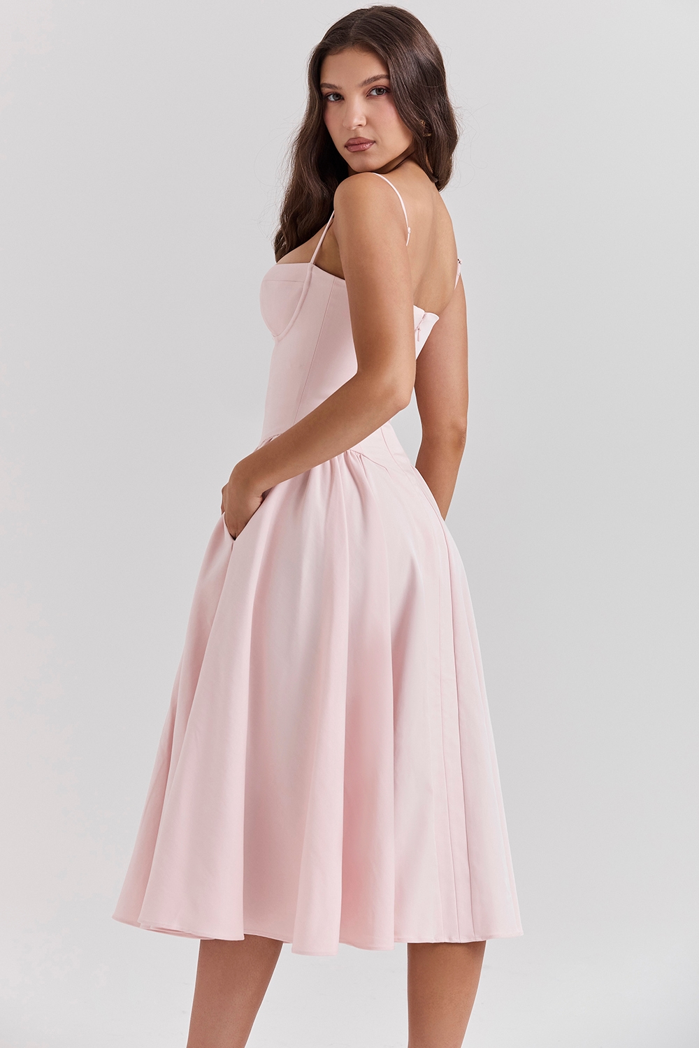 Samaria  Ballerina Pink Twill Corset Midi Dress — image 10